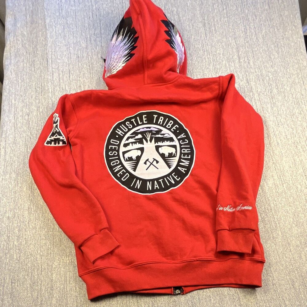 Hustle Tribe Full Zip Hoodie  Native American Streetwear Mens Small Embroidered